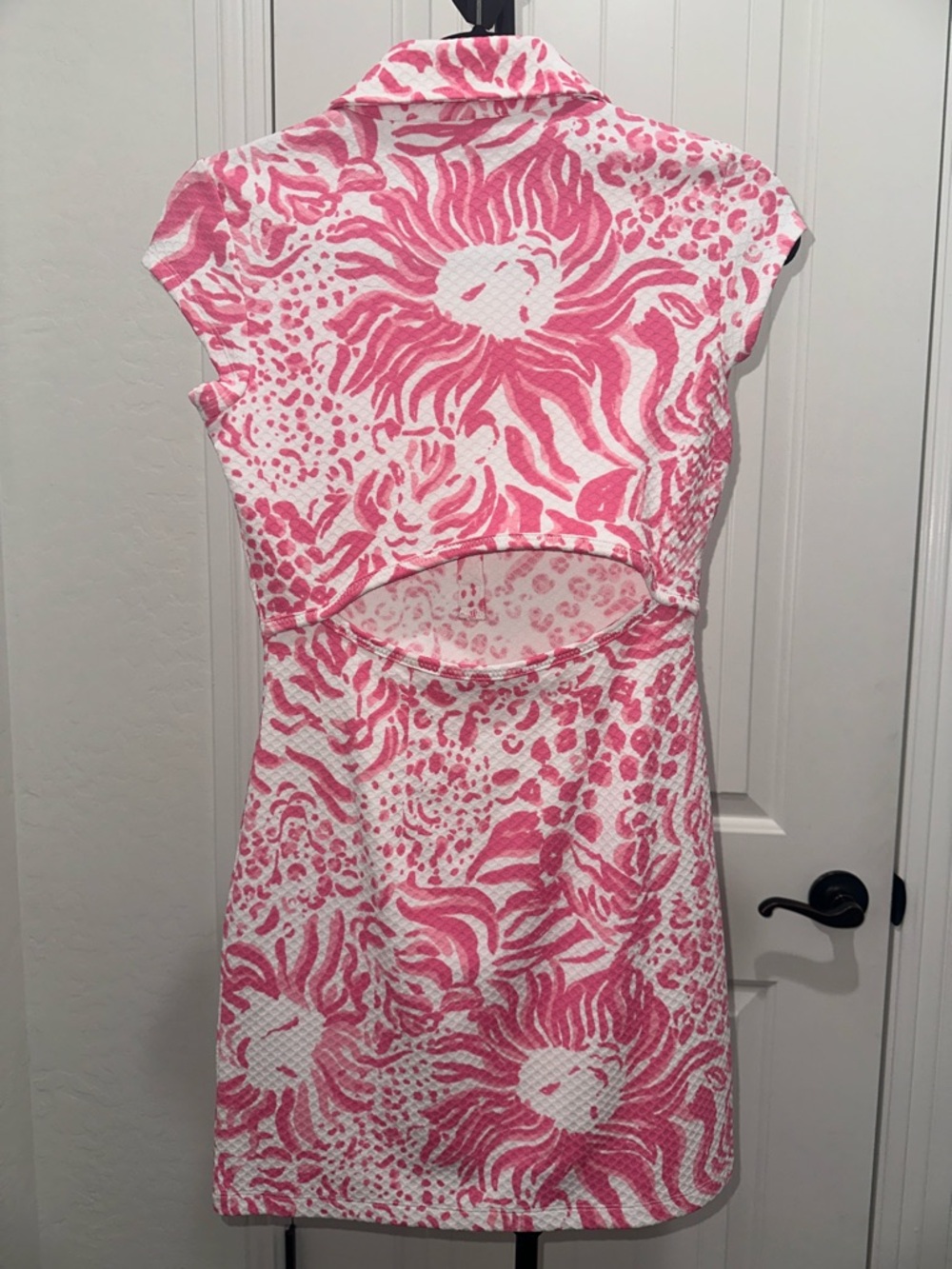 Lilly Pulitzer Pink White Rayna Cut Out Back Polo Mini Dress Capped Sleeve Sz XS - Picture 8 of 16